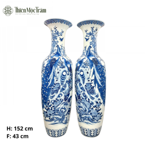 Lộc Bình Gốm Sứ Bát Tràng Men Lam Cổ Họa Tiết Công Đào