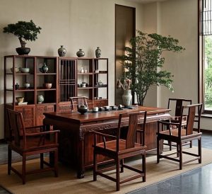 phòng trà với nội thất gỗ mỹ nghệ