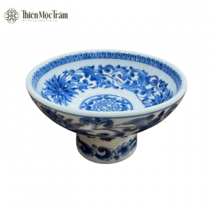 Bát Đế Cao Gốm Sứ Bát Tràng Họa Tiết Lam Cổ