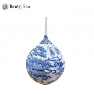 Lọ Tỏi Gốm Sứ Bát Tràng Họa Tiết Lam Cổ Phong Cảnh