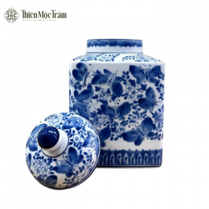 Hũ Gốm Sứ Bát Tràng Họa Tiết Lam Cổ Hoa Bướm