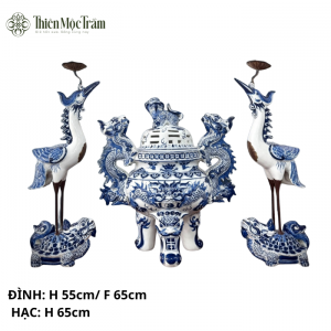 Bộ Đỉnh – Hạc Thờ Gốm Sứ Bát Tràng Men Lam Cổ