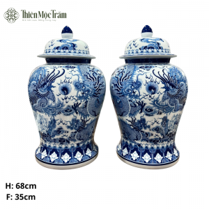 Bộ đôi choé gốm sứ Bát Tràng men lam cao cấp