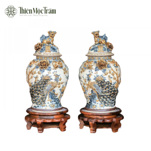 Choé Men Rạn Đắp Nổi Chim Công Bát Tràng