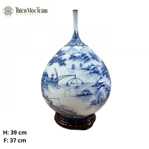 Lọ Tỏi Gốm Sứ Bát Tràng Men Lam Cổ Phong Cảnh Sơn Thủy