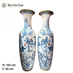 Lộc bình gốm sứ Bát Tràng men lam