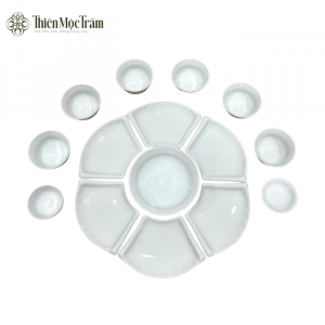 Bộ Khay Chén Gốm Sứ Bát Tràng Trắng Trơn