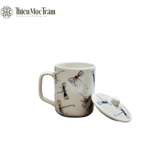 Cốc Sứ Bát Tràng Vẽ Chuồn Chuồn Có Nắp
