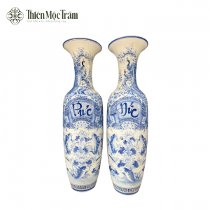 Cặp Lộc Bình Bát Tràng Men Lam Đức – Phúc