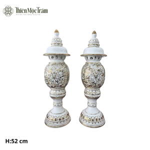 Đôi đèn thờ men trắng vẽ vàng Bát Tràng