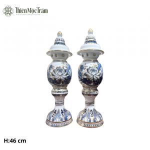 Đôi Đèn Thờ Gốm Sứ Bát Tràng Vẽ Hoa Sen