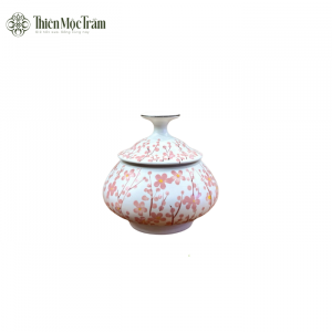 Hũ Đựng Bánh Kẹo Gốm Bát Tràng – Họa Tiết Hoa Đào Hồng