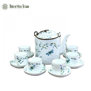 Bộ Ấm Chén Gốm Sứ Bát Tràng Chuồn Chuồn Xanh