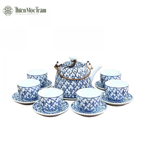 Bộ Ấm Chén Gốm Sứ Bát Tràng Họa Tiết Lam Cổ