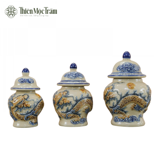 Bộ Choé Thờ Bát Tràng Men Rạn Đắp Nổi Rồng