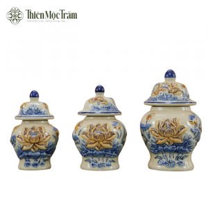 Choé Thờ Bát Tràng Men Rạn Đắp Nổi Hoa Sen