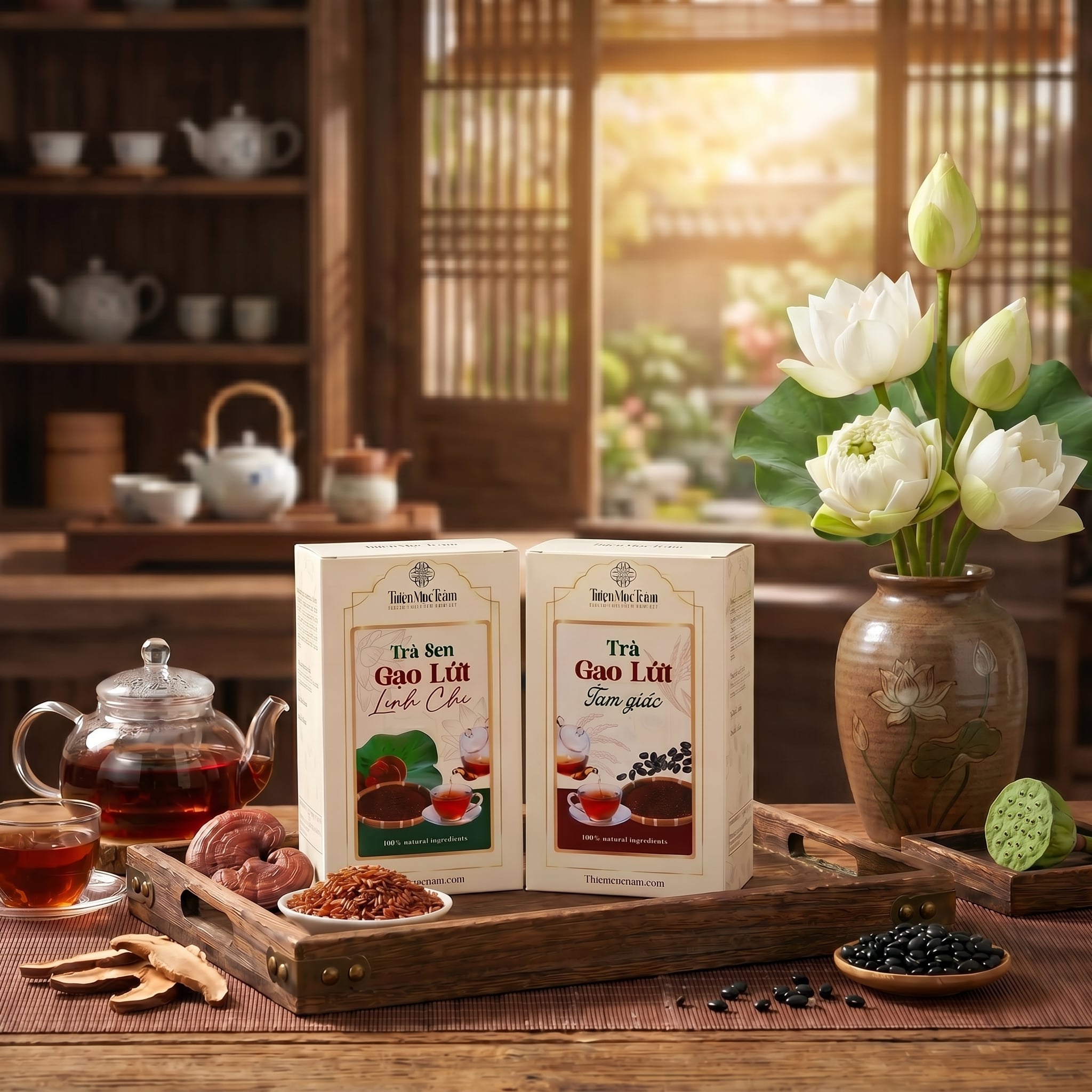 Combo Trà Sen Gạo Lứt Linh Chi Và Trà Gạo Lứt Tam Giác